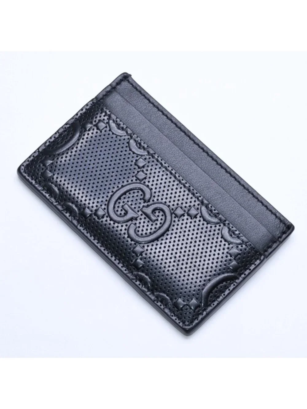Gucci Card Case Business GG Embossed Leather Black